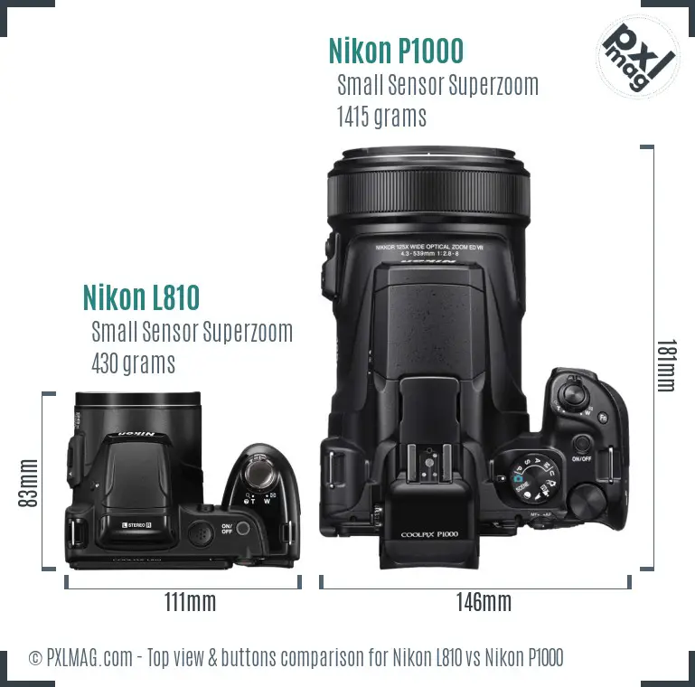 Nikon L810 vs Nikon P1000 top view buttons comparison Nikon L810 vs Nikon P1000 top view buttons comparison