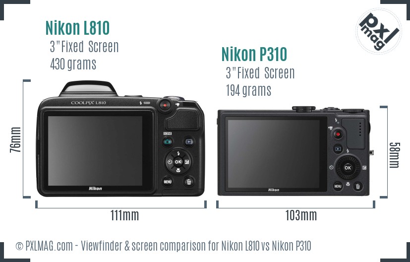 Nikon L810 vs Nikon P310 Screen and Viewfinder comparison