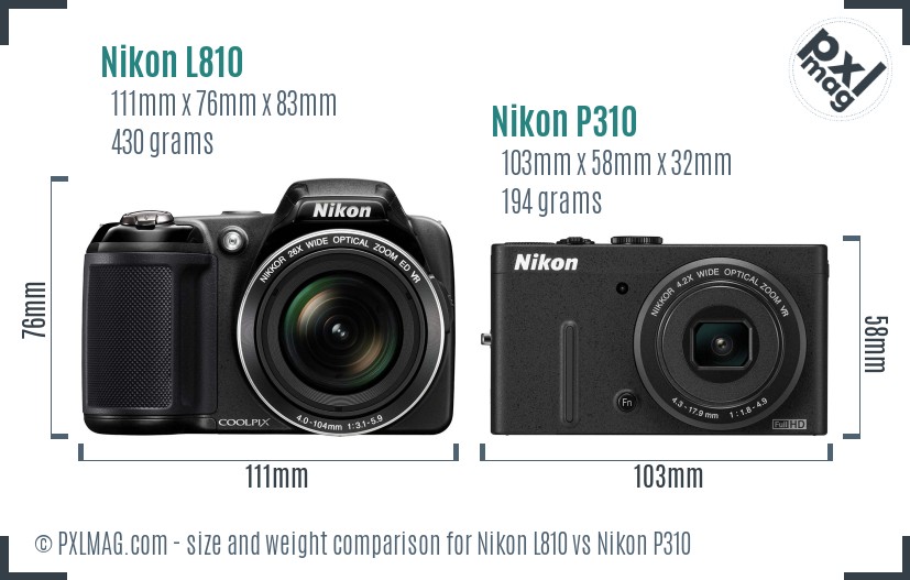 Nikon L810 vs Nikon P310 size comparison
