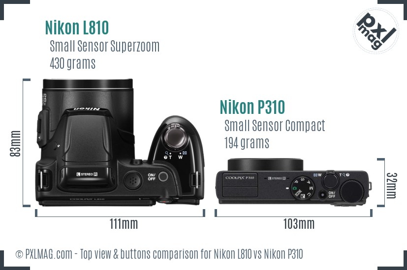 Nikon L810 vs Nikon P310 top view buttons comparison