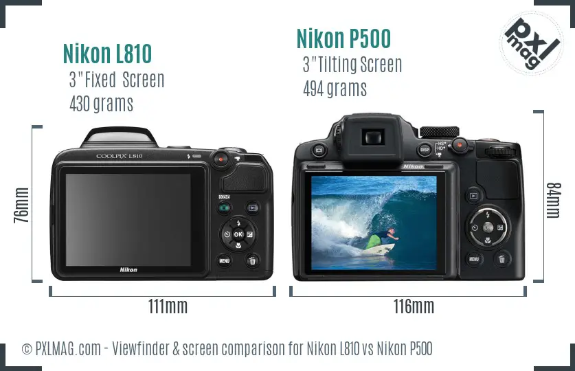Nikon L810 vs Nikon P500 Screen and Viewfinder comparison