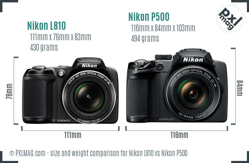Nikon L810 vs Nikon P500 size comparison