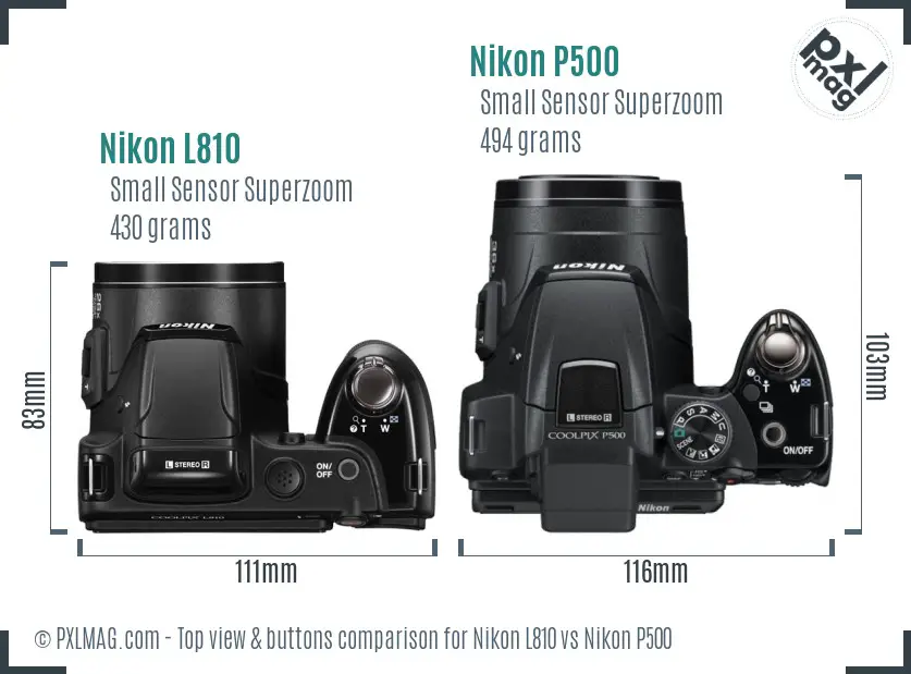 Nikon L810 vs Nikon P500 top view buttons comparison