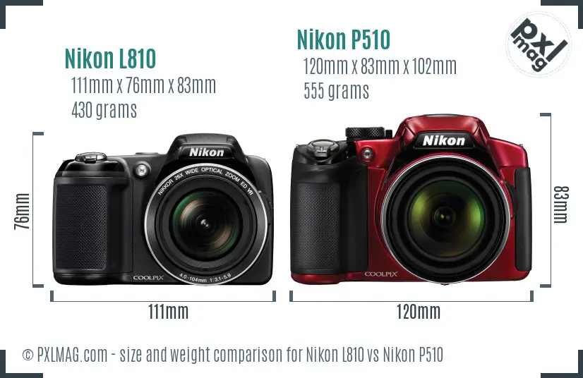 Nikon L810 vs Nikon P510 size comparison