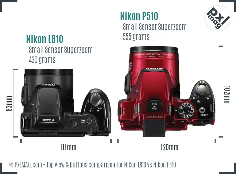 Nikon L810 vs Nikon P510 top view buttons comparison