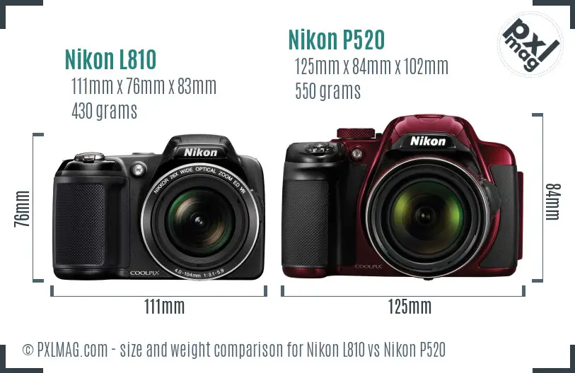 Nikon L810 vs Nikon P520 size comparison