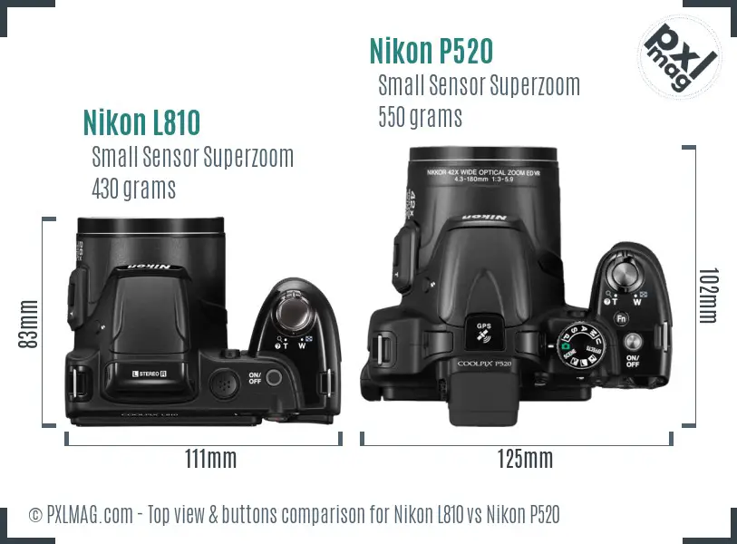 Nikon L810 vs Nikon P520 top view buttons comparison
