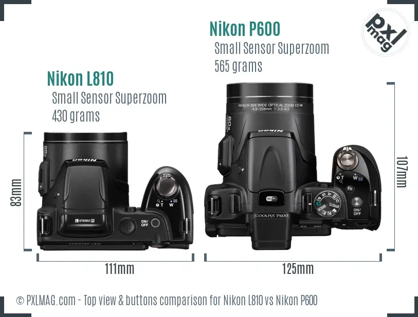 Nikon L810 vs Nikon P600 top view buttons comparison Nikon L810 vs Nikon P600 top view buttons comparison