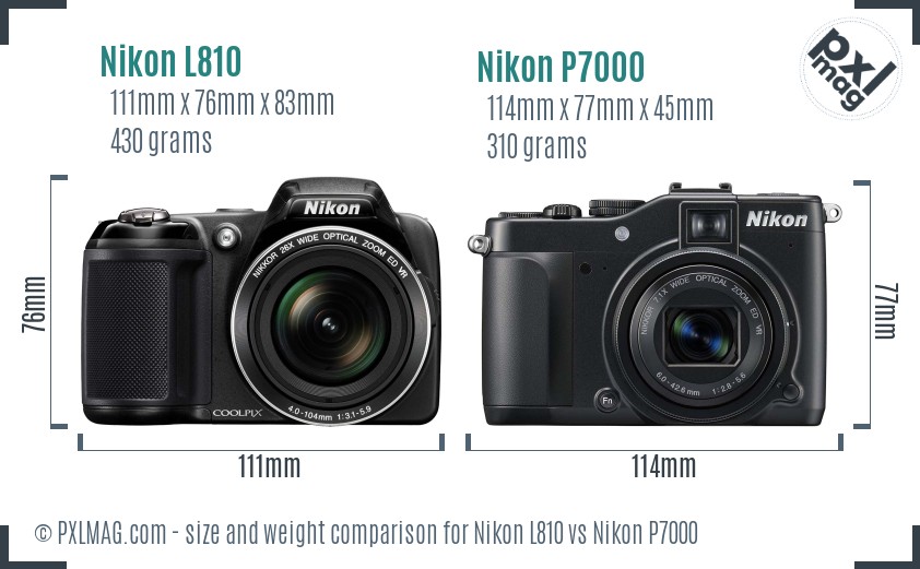 Nikon L810 vs Nikon P7000 size comparison