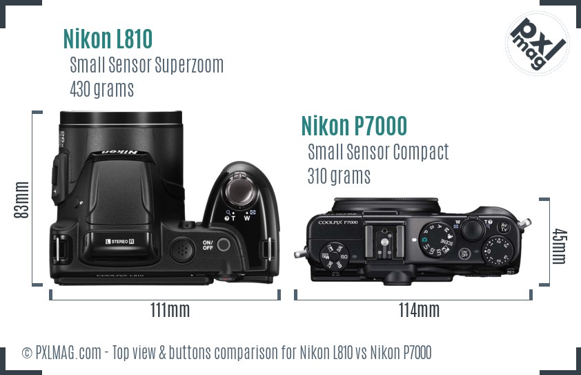 Nikon L810 vs Nikon P7000 top view buttons comparison