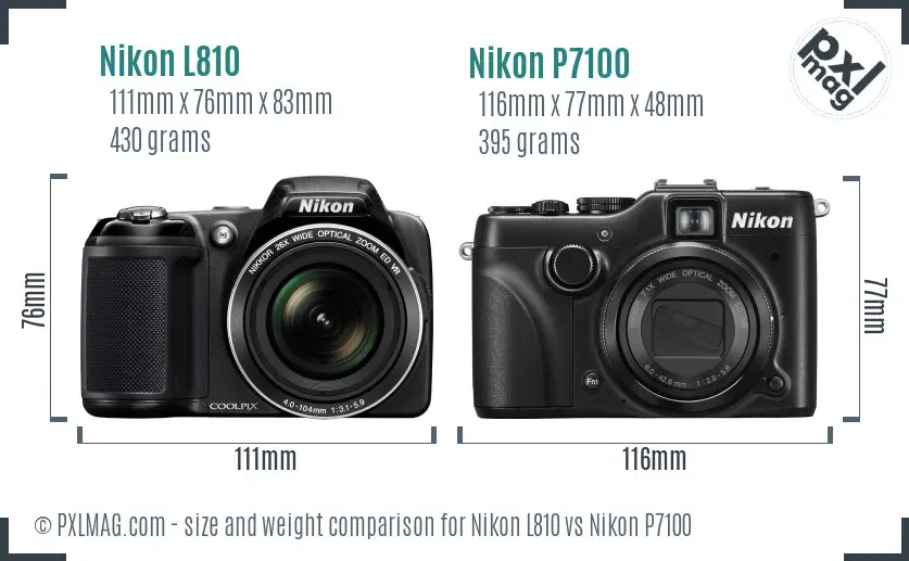 Nikon L810 vs Nikon P7100 size comparison