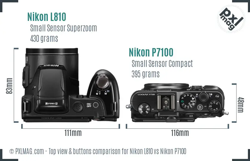 Nikon L810 vs Nikon P7100 top view buttons comparison