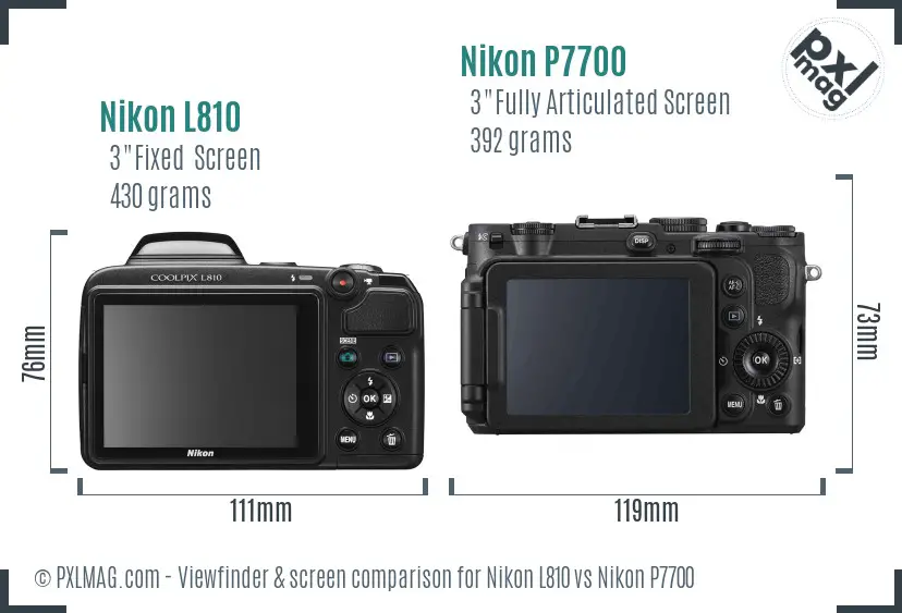 Nikon L810 vs Nikon P7700 Screen and Viewfinder comparison