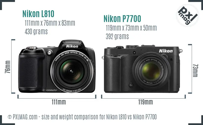 Nikon L810 vs Nikon P7700 size comparison
