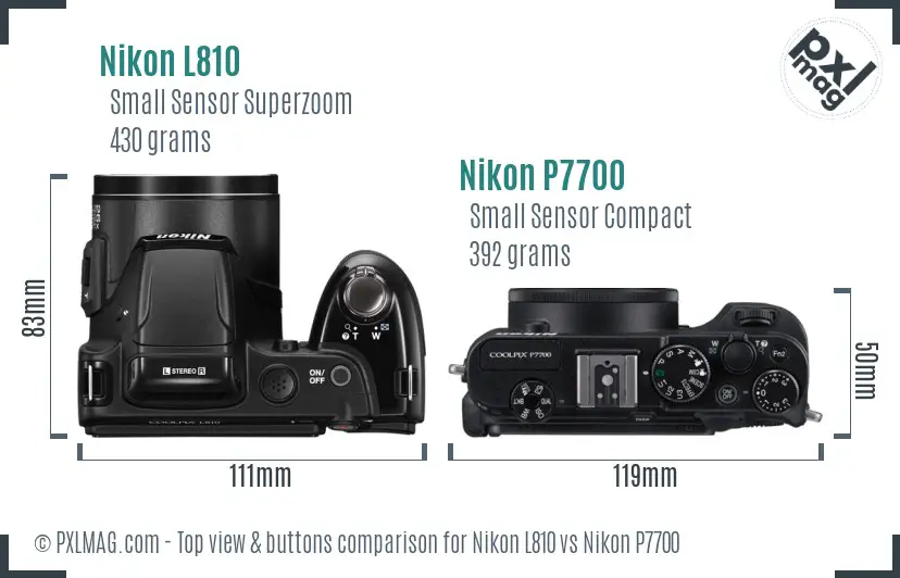Nikon L810 vs Nikon P7700 top view buttons comparison