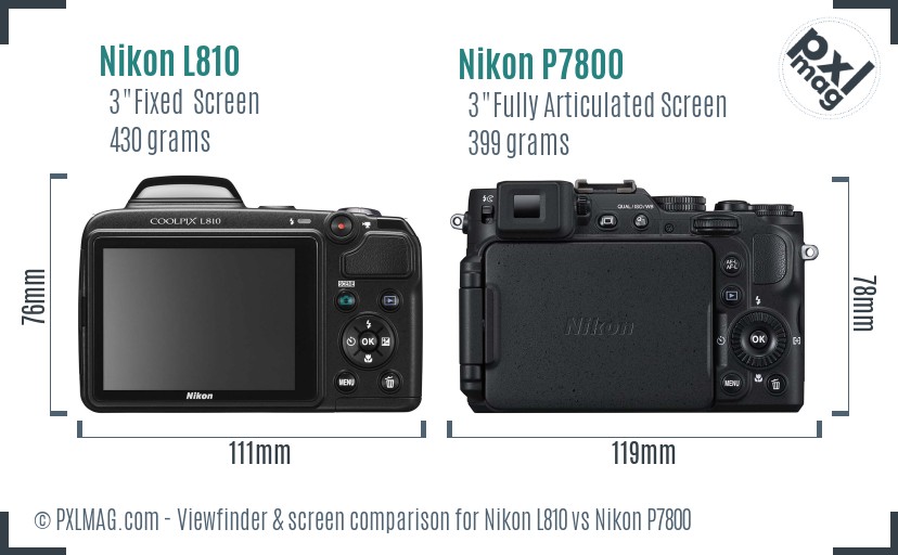 Nikon L810 vs Nikon P7800 Screen and Viewfinder comparison