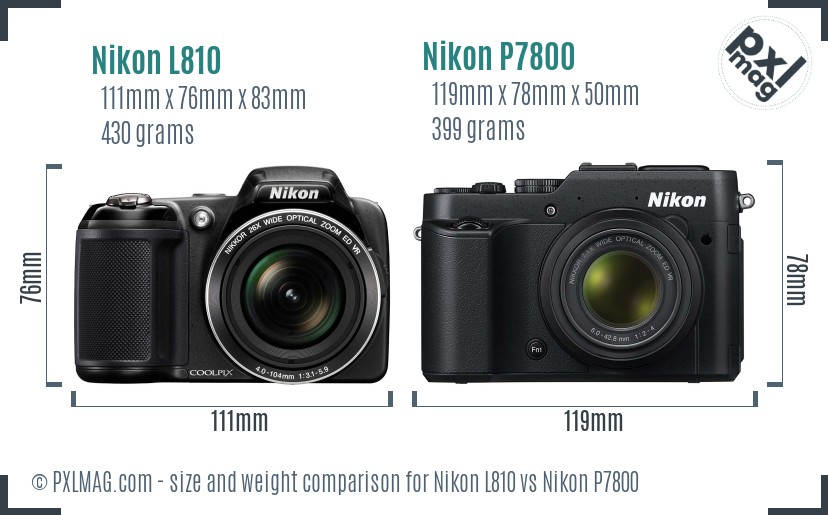 Nikon L810 vs Nikon P7800 size comparison