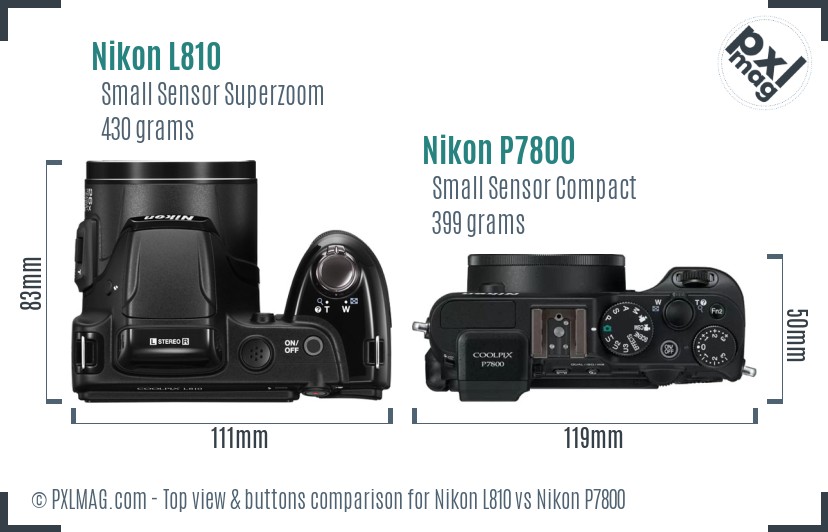 Nikon L810 vs Nikon P7800 top view buttons comparison