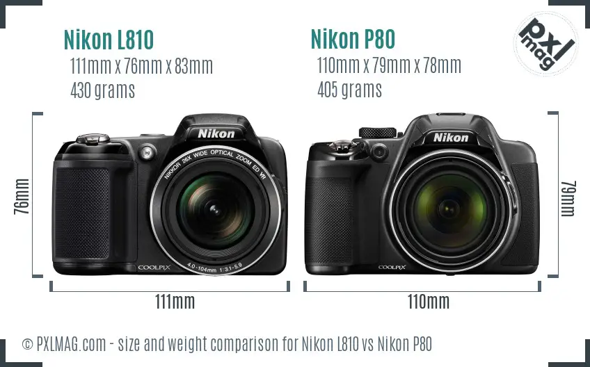 Nikon L810 vs Nikon P80 size comparison