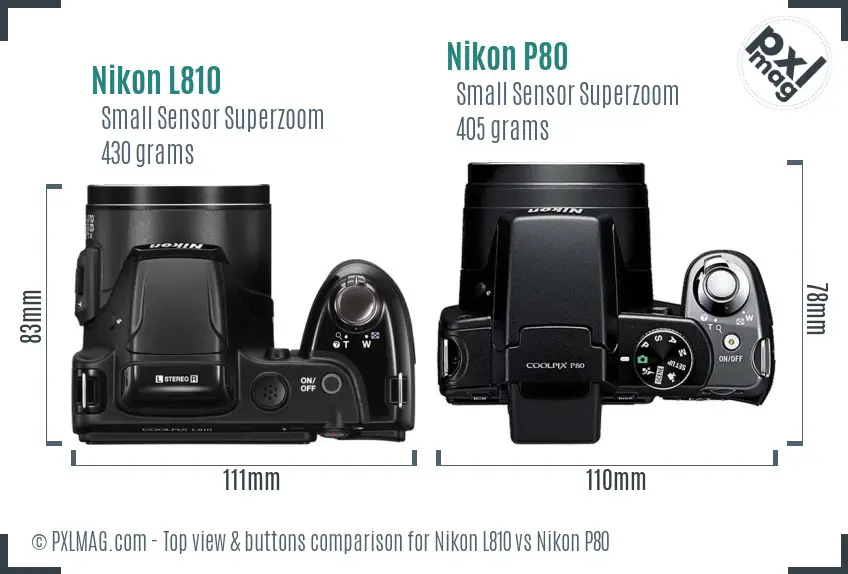 Nikon L810 vs Nikon P80 top view buttons comparison