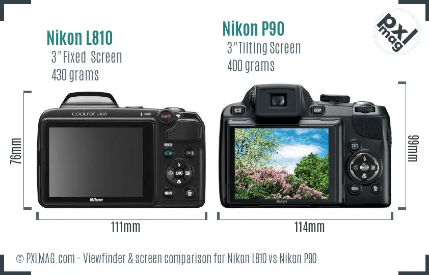 Nikon L810 vs Nikon P90 Screen and Viewfinder comparison