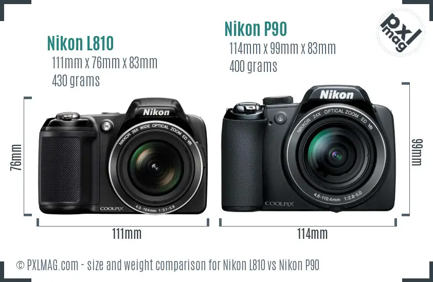 Nikon L810 vs Nikon P90 size comparison