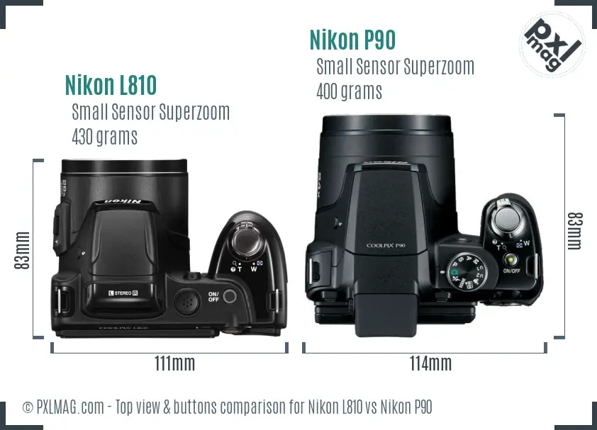 Nikon L810 vs Nikon P90 top view buttons comparison