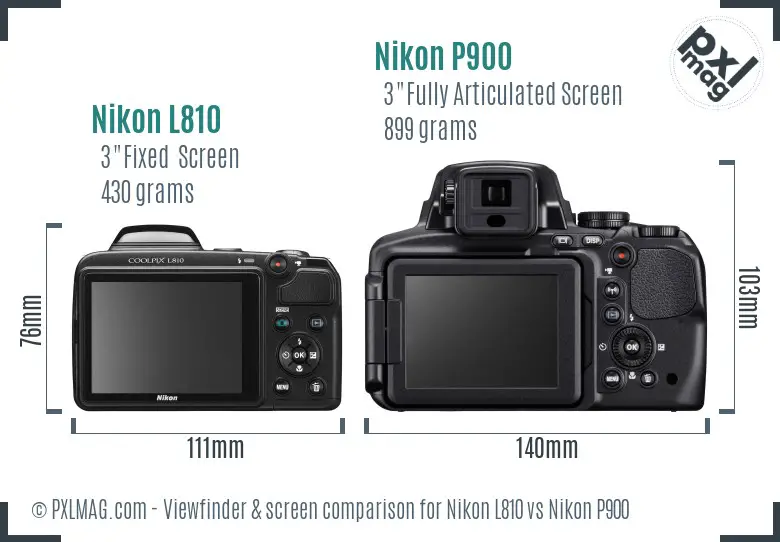 Nikon L810 vs Nikon P900 Screen and Viewfinder comparison
