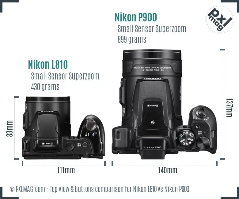 Nikon L810 vs Nikon P900 top view buttons comparison