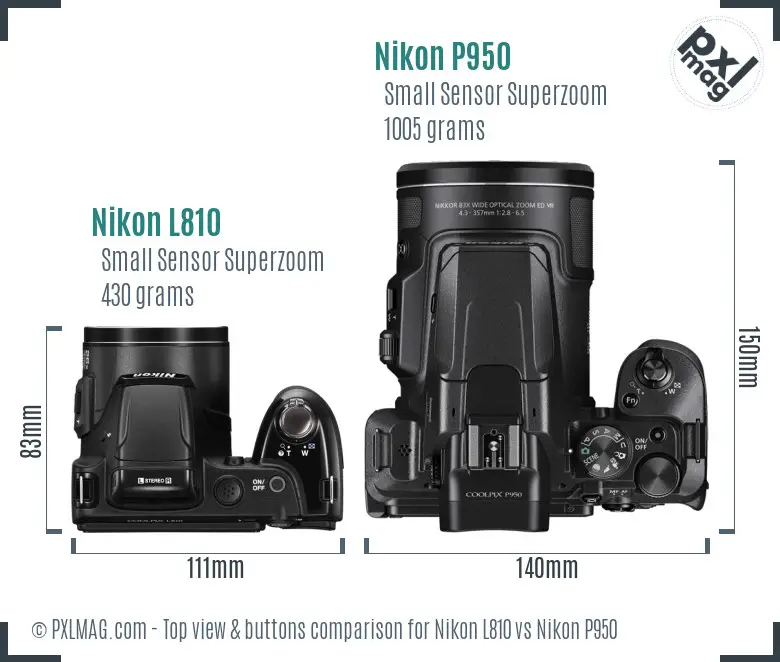 Nikon L810 vs Nikon P950 top view buttons comparison