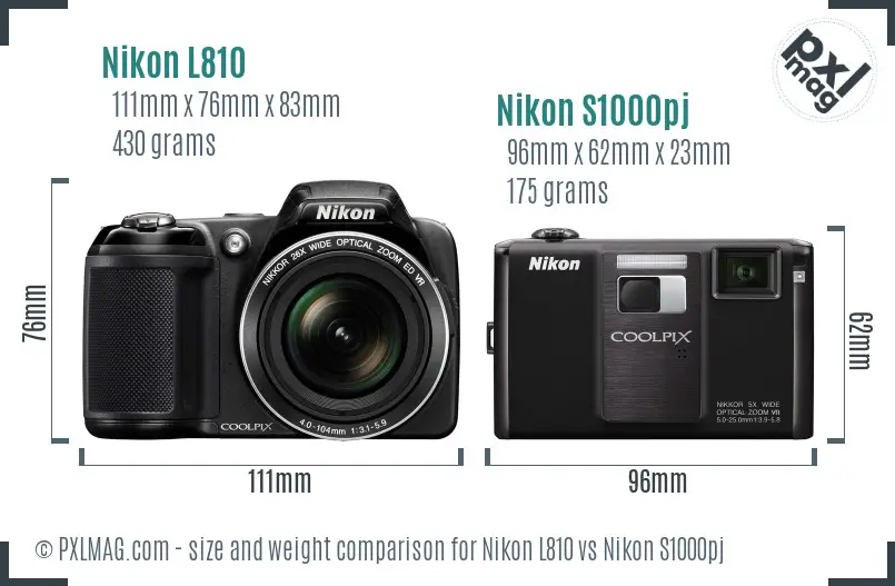 Nikon L810 vs Nikon S1000pj size comparison