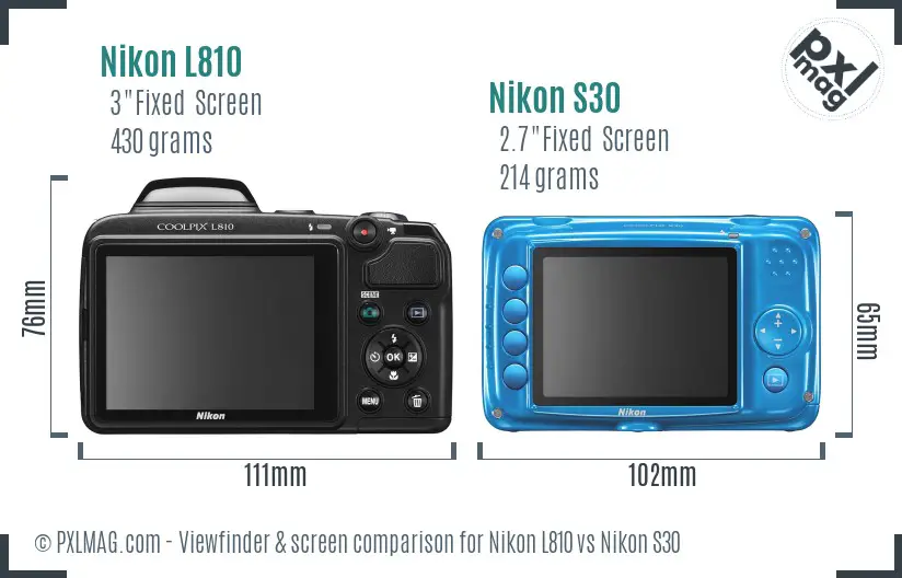 Nikon L810 vs Nikon S30 Screen and Viewfinder comparison