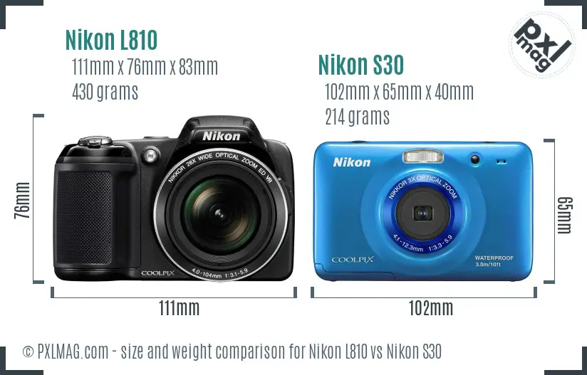 Nikon L810 vs Nikon S30 size comparison