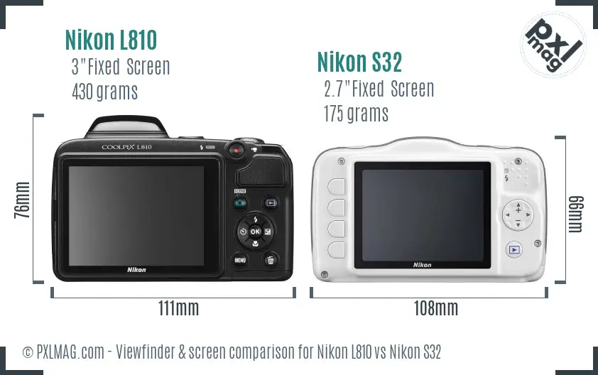 Nikon L810 vs Nikon S32 Screen and Viewfinder comparison
