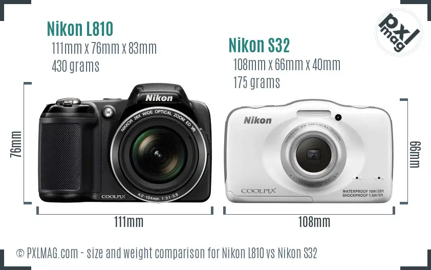 Nikon L810 vs Nikon S32 size comparison