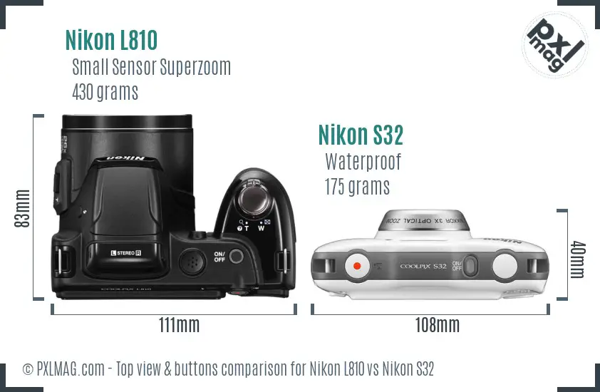 Nikon L810 vs Nikon S32 top view buttons comparison