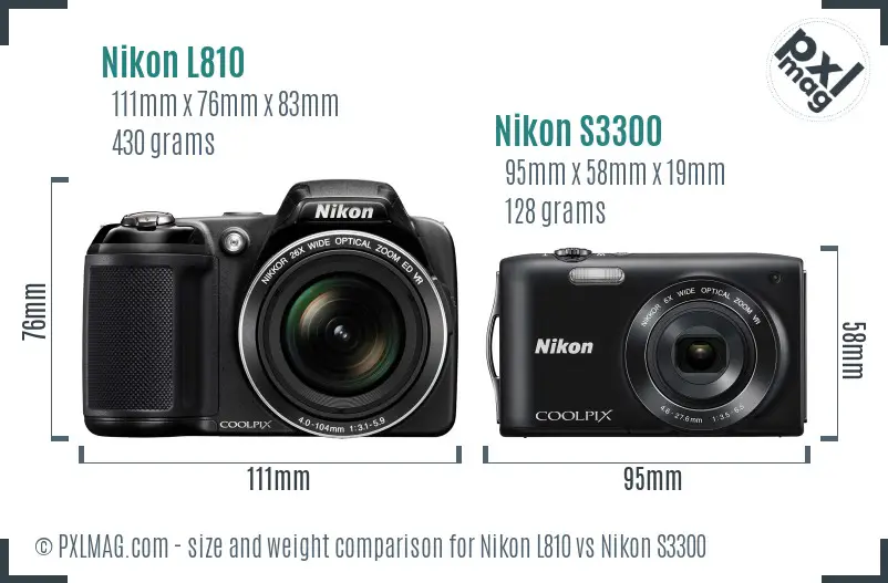 Nikon L810 vs Nikon S3300 size comparison