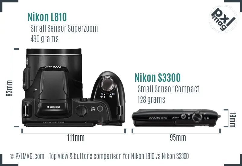 Nikon L810 vs Nikon S3300 top view buttons comparison