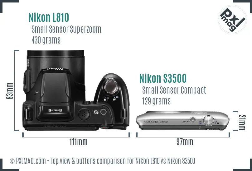 Nikon L810 vs Nikon S3500 top view buttons comparison Nikon L810 vs Nikon S3500 top view buttons comparison