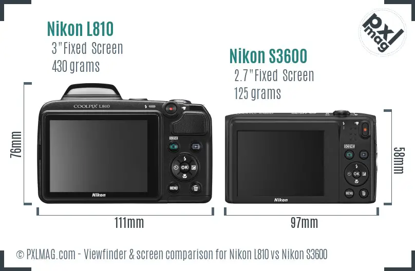 Nikon L810 vs Nikon S3600 Screen and Viewfinder comparison
