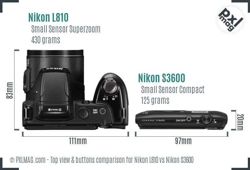 Nikon L810 vs Nikon S3600 top view buttons comparison