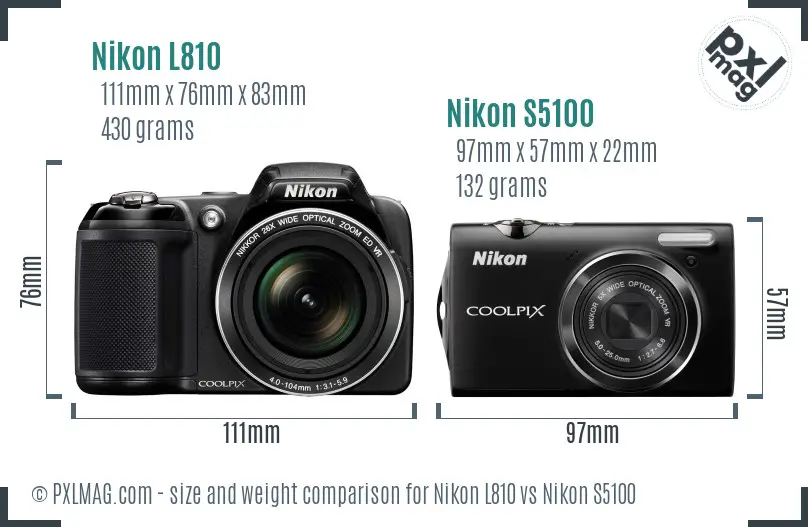 Nikon L810 vs Nikon S5100 size comparison