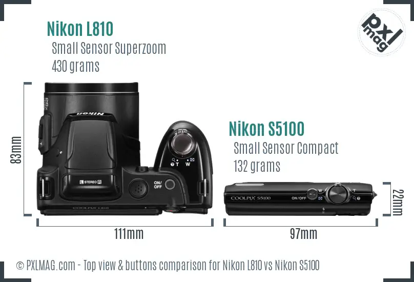 Nikon L810 vs Nikon S5100 top view buttons comparison