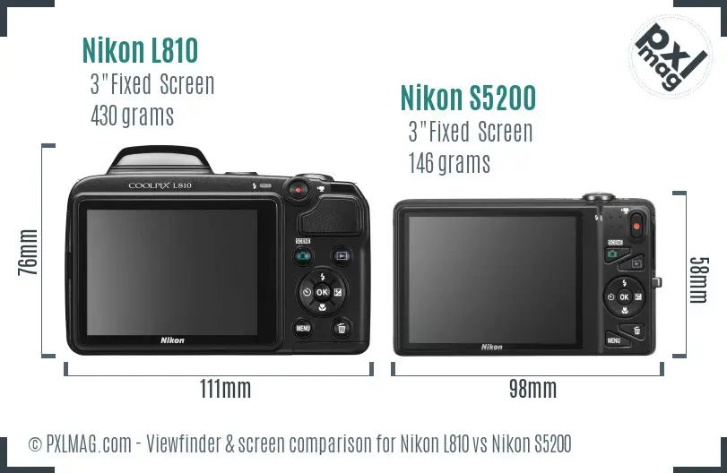 Nikon L810 vs Nikon S5200 Screen and Viewfinder comparison