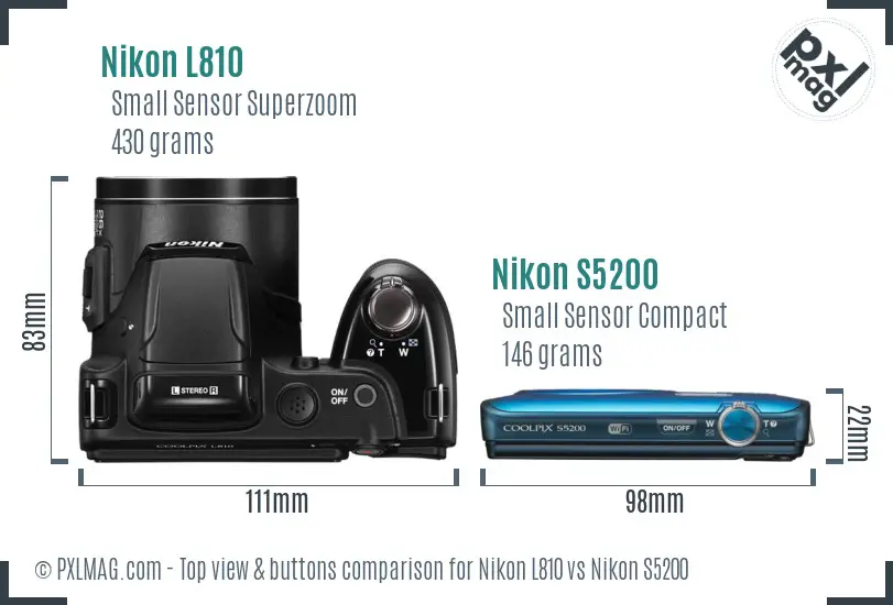 Nikon L810 vs Nikon S5200 top view buttons comparison