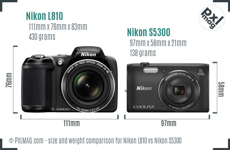 Nikon L810 vs Nikon S5300 size comparison