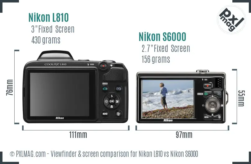 Nikon L810 vs Nikon S6000 Screen and Viewfinder comparison