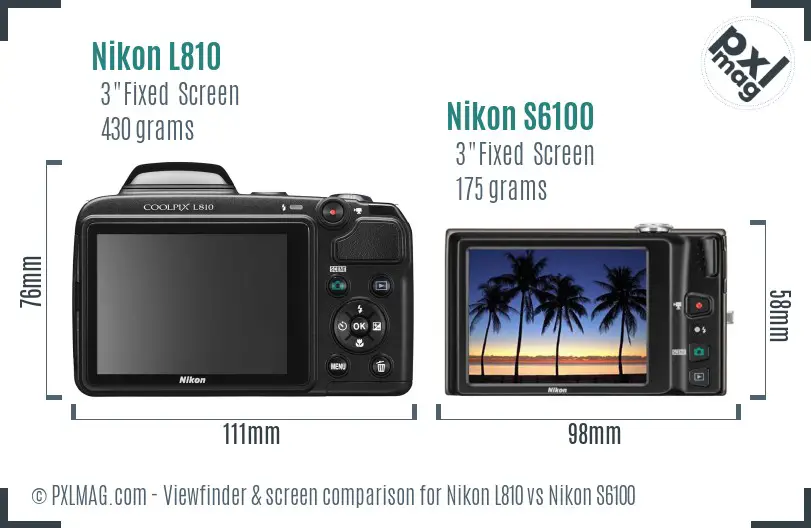 Nikon L810 vs Nikon S6100 Screen and Viewfinder comparison