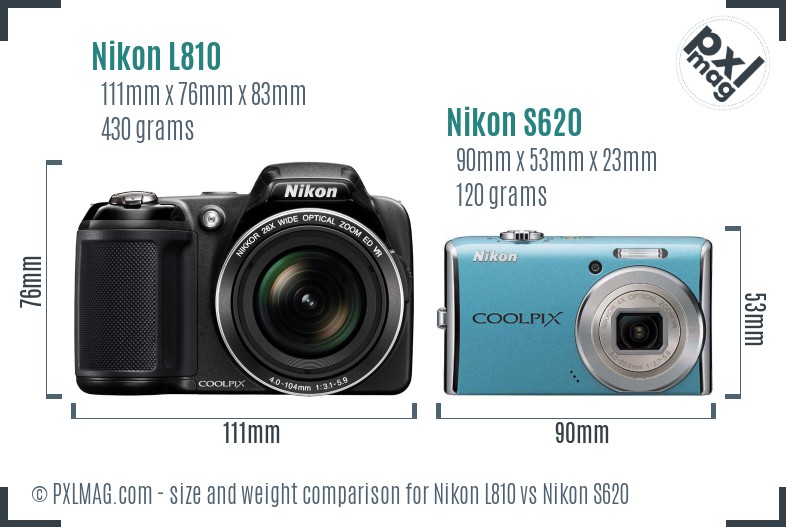 Nikon L810 vs Nikon S620 size comparison Nikon L810 vs Nikon S620 size comparison