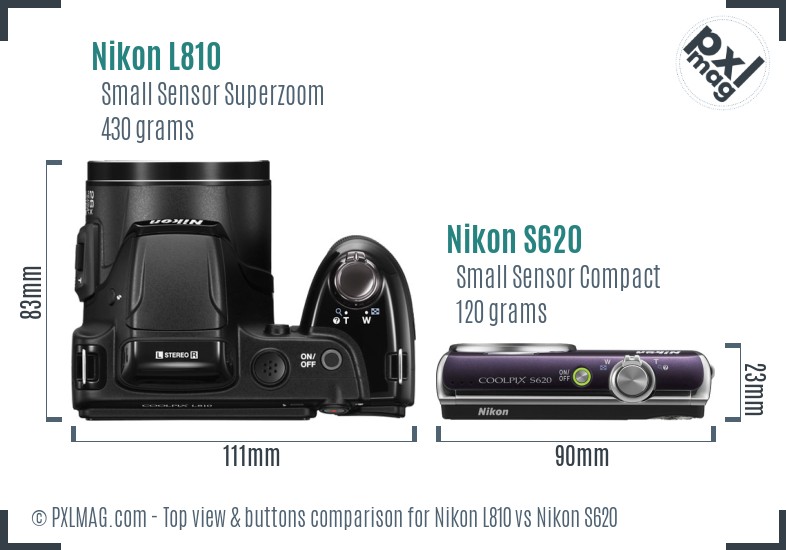 Nikon L810 vs Nikon S620 top view buttons comparison
